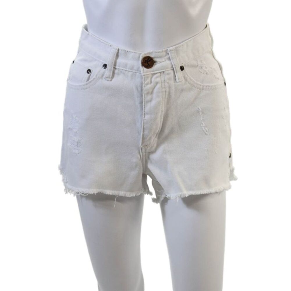 One X One Teaspoon Womens Cotton Distressed Pocketed Denim Shorts White Size 23